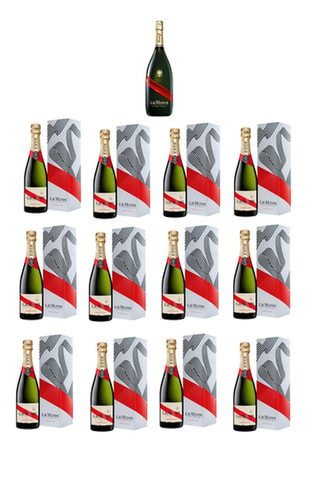 12 Champagnes Cordon Rouge Brut avec étui - 12 x 75 cl et 1 x Champagne Magnum Grand Cordon avec coffret en bois - 150 cl