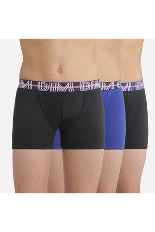 3 boxers Coton stretch - Noir et bleu