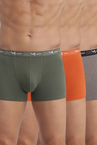 3 boxers Coton Stretch - Orange, kaki et gris