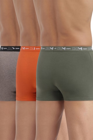 3 boxers Coton Stretch - Orange, kaki et gris