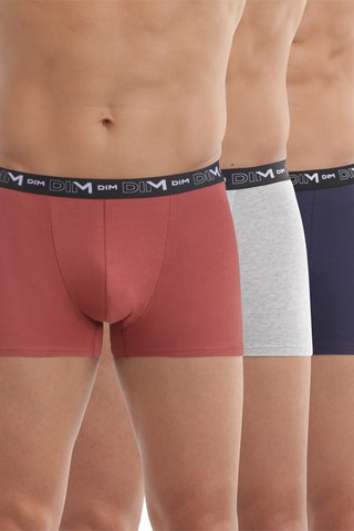 3 boxers Coton Stretch - Bleu marine, gris et rouge