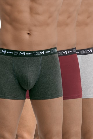 3 boxers Coton Stretch - Gris, vert et rouge