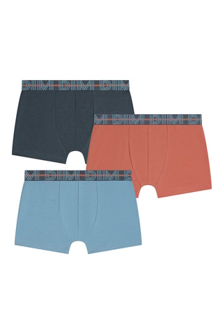 3 boxers Coton Stretch - Bleu, orange et noir