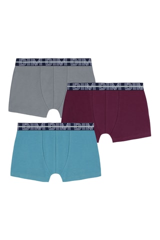 3 boxers Coton Stretch - Bleu, bordeaux et gris