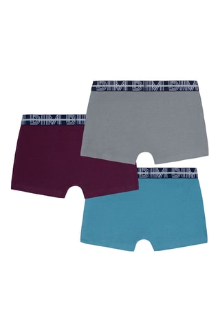 3 boxers Coton Stretch - Bleu, bordeaux et gris