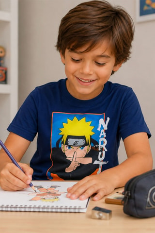 T-shirt Naruto Shippuden - Marineblauw - Wit, blauw en geel