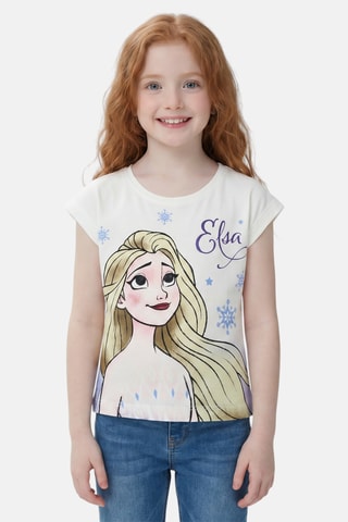 T-shirt Elsa Frozen Disney  - Bianco, giallo e rosa