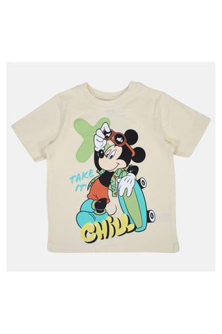 T-shirt Mickey Disney - Beige - Beige, groen en geel