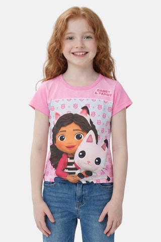 T-shirt Gabby et Pandy La Maison Magique - Blanc, marron, noir et rose