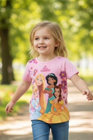 T-shirt Princesses Disney - Rose - Jaune, marron et violet