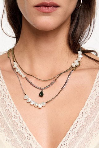Ketting met Meerdere Rijen Goudkleurig en Wit 