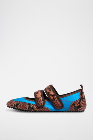 Geitenleren Mary Janes - Lichtblauw en Camel
