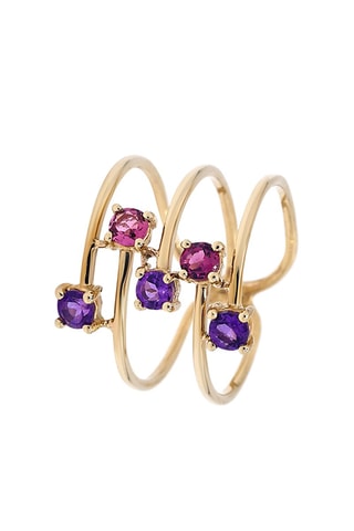 Bague - Or jaune, améthystes et tourmalines