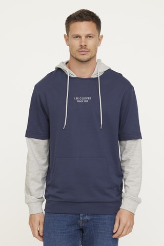 Biologisch Katoenen Sweater met Capuchon Edimo - Marineblauw en Gemêleerd Grijs