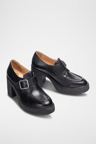 Mocasines de piel de tacón - Negro