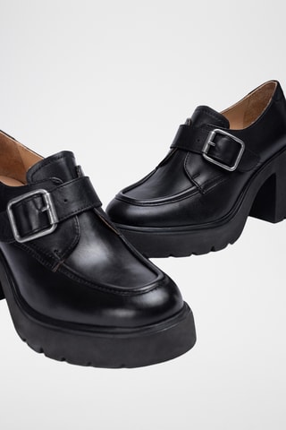 Mocasines de piel de tacón - Negro