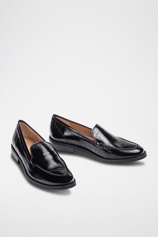 Mocasines de piel de charol de tacón - Negro