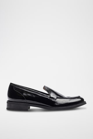 Mocasines de piel de charol de tacón - Negro
