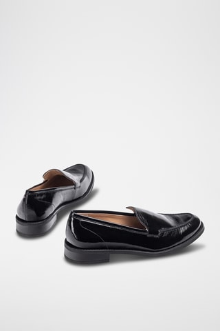 Mocasines de piel de charol de tacón - Negro