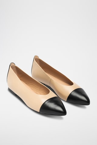 Bailarinas de piel - Beige y negro