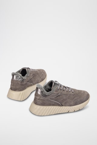 Zapatillas de piel con plataforma - Gris