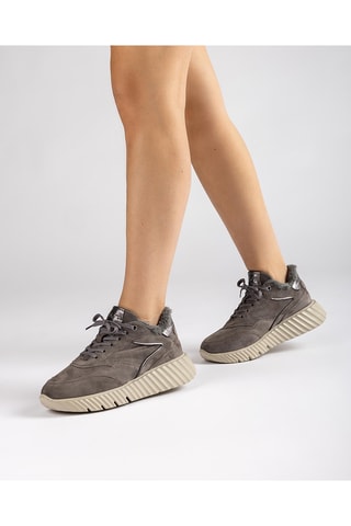 Zapatillas de piel con plataforma - Gris
