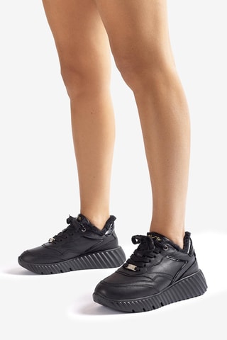 Zapatillas de piel con plataforma - Negro