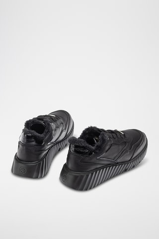 Zapatillas de piel con plataforma - Negro
