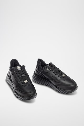 Zapatillas de piel con plataforma - Negro
