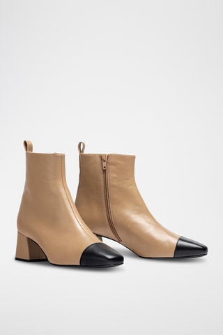 Botines de piel - Beige y negro