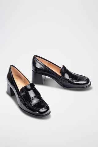 Mocasines de piel de tacón - Negro