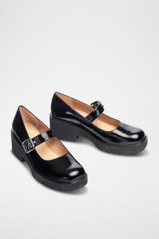 Zapatos Mary Jane de piel de charol con plataforma - Negro