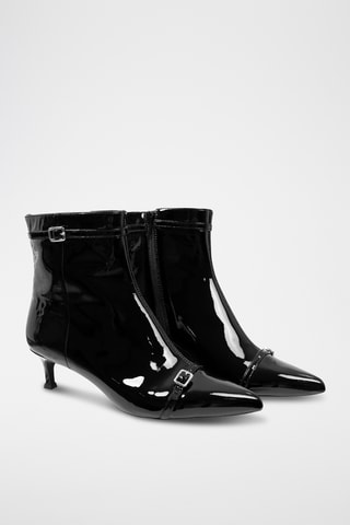 Botines de piel de charol de tacón - Negro