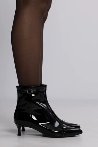 Botines de piel de charol de tacón - Negro