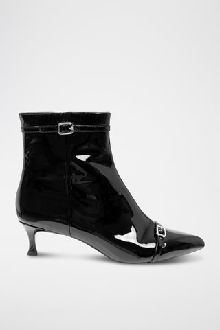 Botines de piel de charol de tacón - Negro