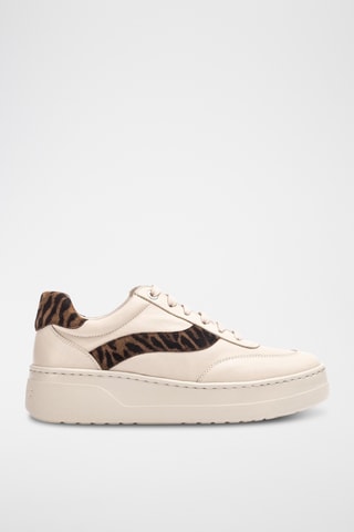 Zapatillas de piel con plataforma - Beige