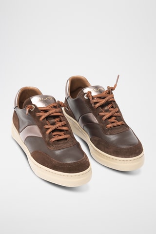Zapatillas de piel con plataforma - Marrón oscuro