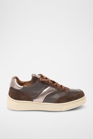 Zapatillas de piel con plataforma - Marrón oscuro