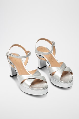 Sandalias de piel con plataforma - Plateado