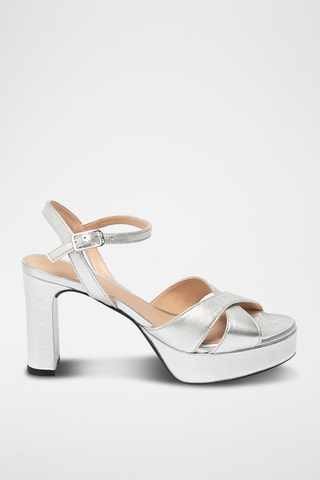 Sandalias de piel con plataforma - Plateado