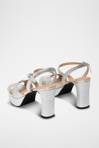 Sandalias de piel con plataforma - Plateado