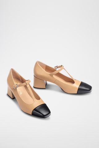Zapatos de piel de tacón - Beige y negro
