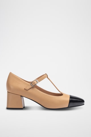 Zapatos de piel de tacón - Beige y negro