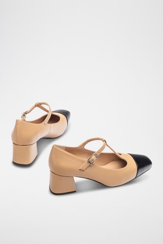 Zapatos de piel de tacón - Beige y negro