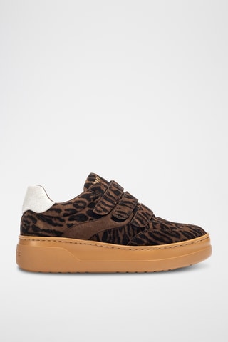Zapatillas de piel con plataforma - Marrón oscuro