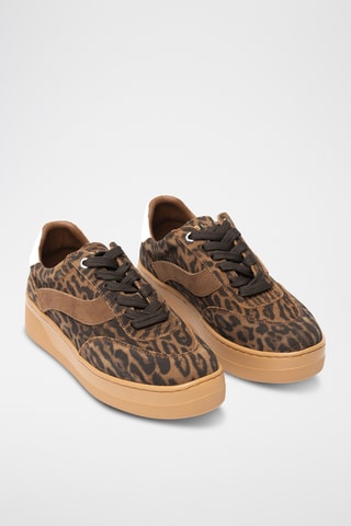 Zapatillas de piel con plataforma - Marrón oscuro