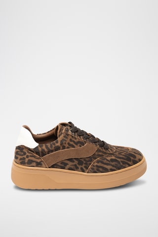 Zapatillas de piel con plataforma - Marrón oscuro