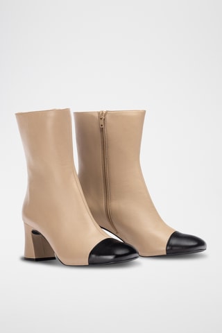Botines de piel - Beige y negro