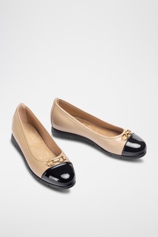 Bailarinas de piel de charol - Beige y negro