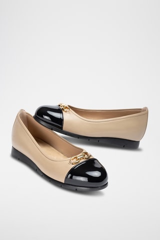 Bailarinas de piel de charol - Beige y negro